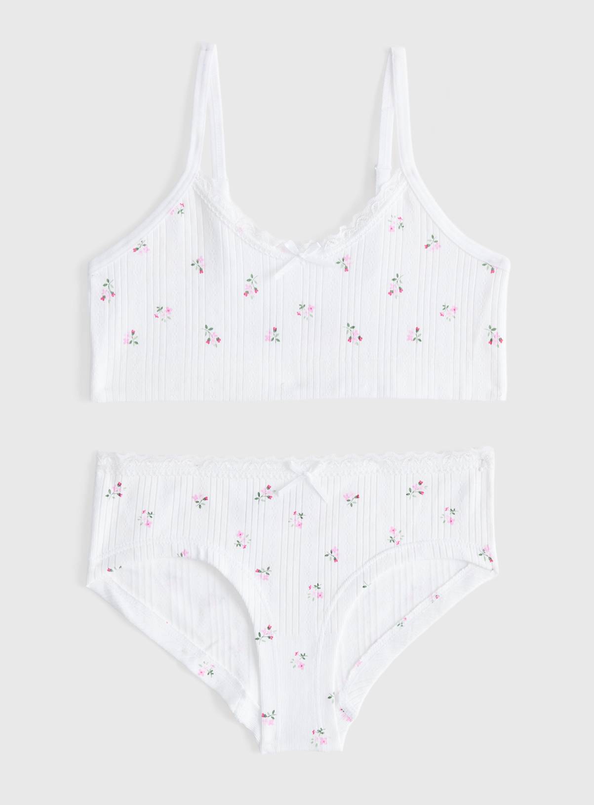 White Seamfree Pointelle Floral 2-Piece Set 12-14 years - Image 1